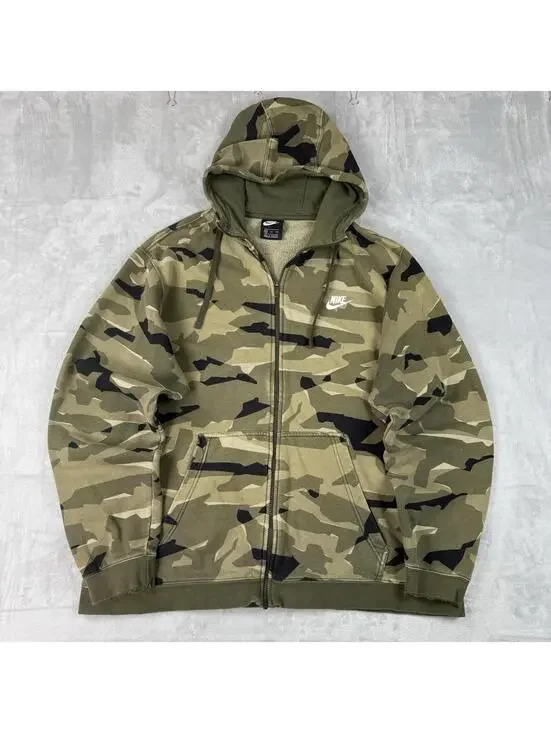 Y2K Nike Camouflage Full Zip Men Size 2XL Distressed Relax Fleece Pockets Camo - Picture 1 of 9